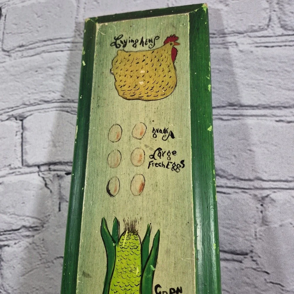 Vtg Hand Painted Wood Sign Eggs Corn Peppers Farmhouse Kitchen Rustic Cottage